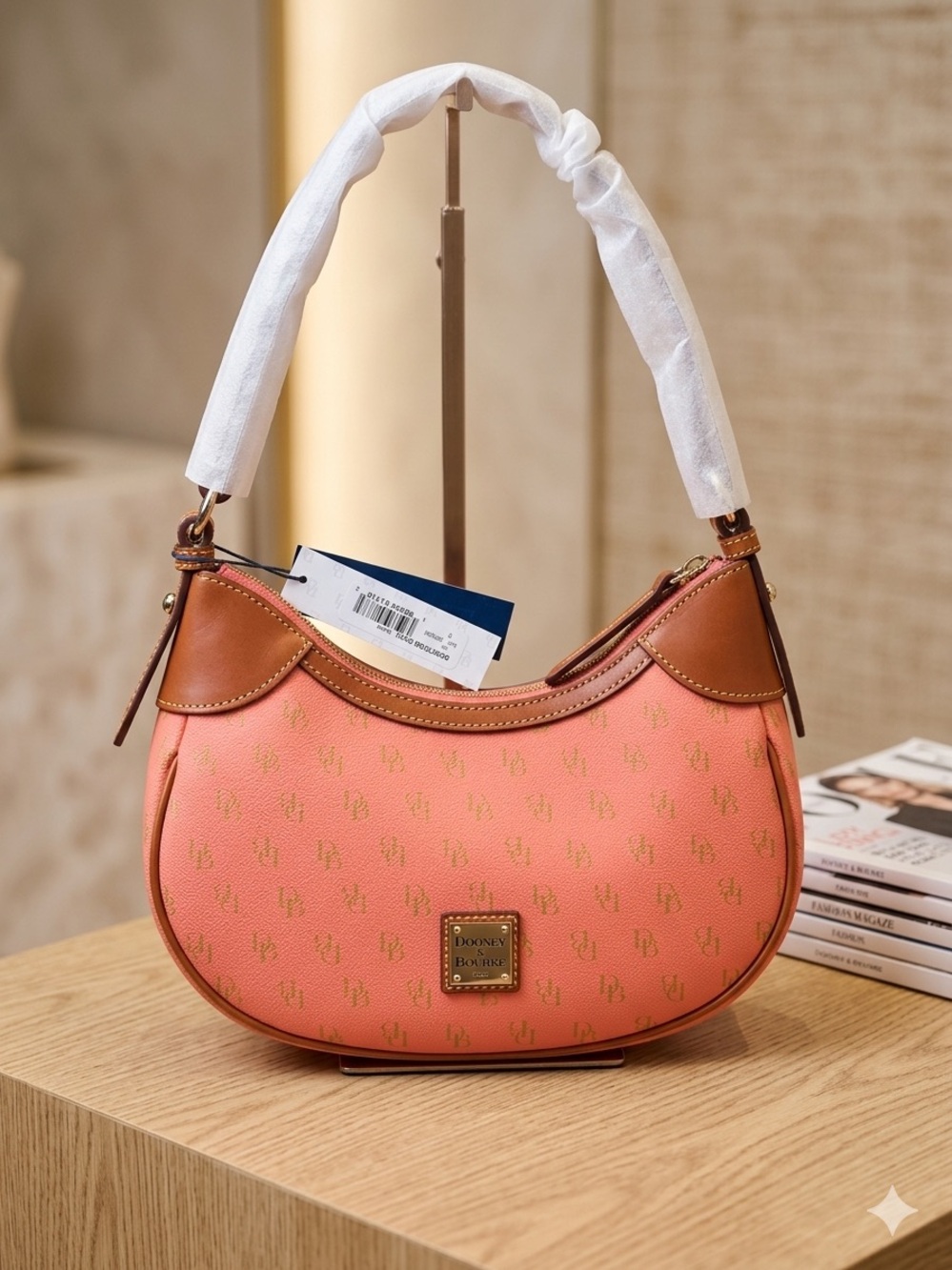 Dooney Orange pebble leather mono satchel crescent bag NWT